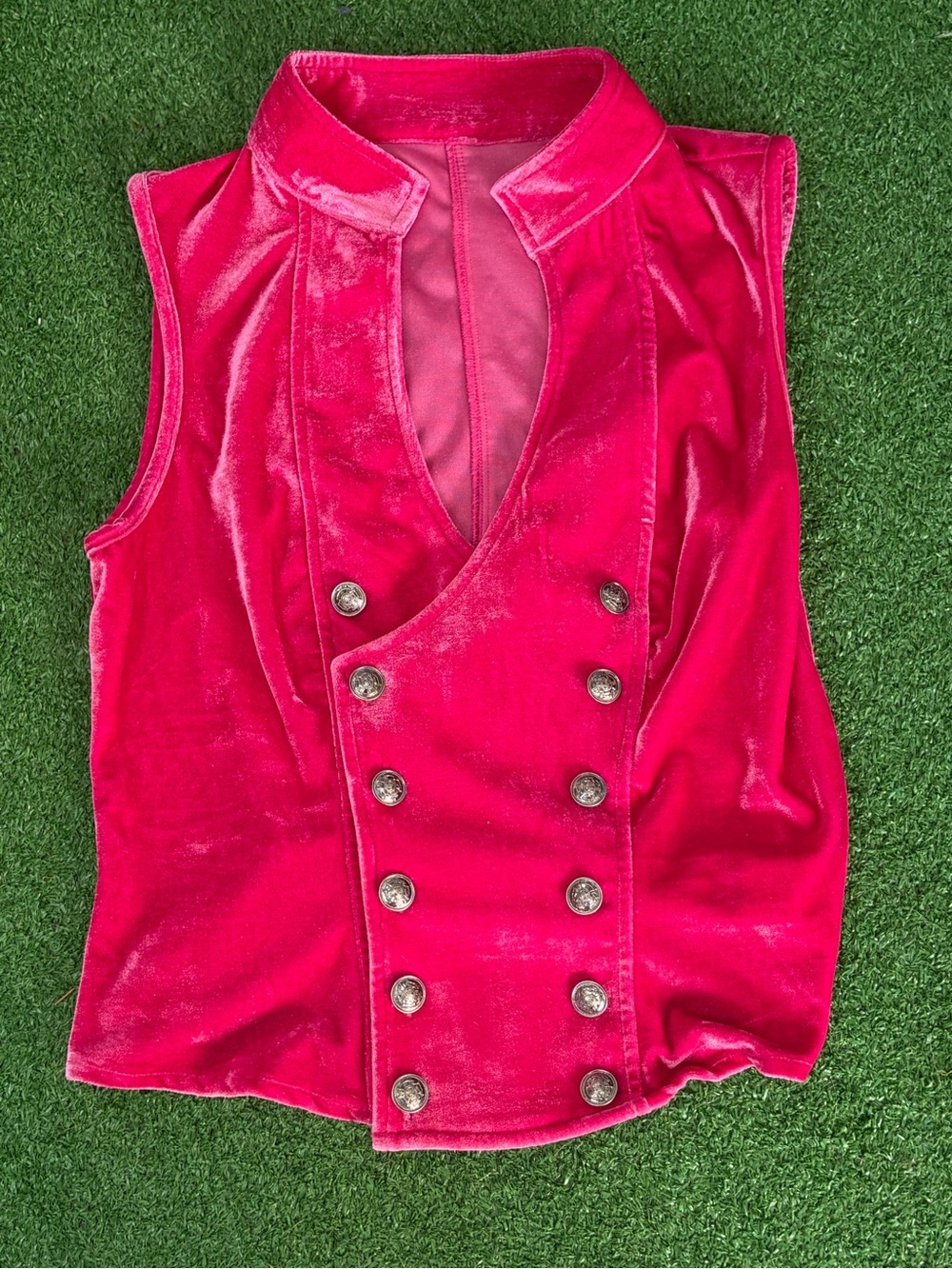 Sleeveless Velvet Double-Breasted Tank Top in Hot Pink
